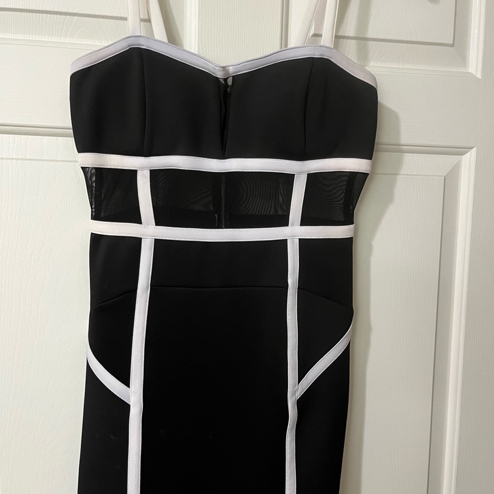 XOXO Sleeveless Mesh Black White Trim Dress, SEXY. Always smoke free